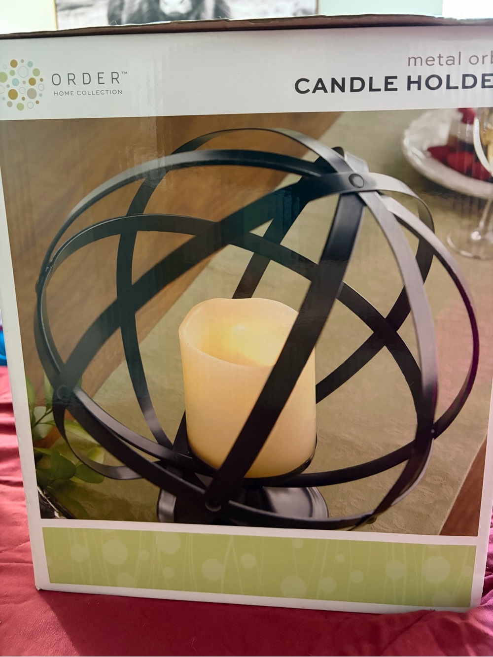 Home Essentials Black Metal Orb Candle Holder with Cream LED Candle